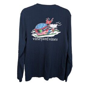 Vineyard Vines Mens T-shirt Blue Blazer Ski Race Whale Long Sleeve Pocket Small
